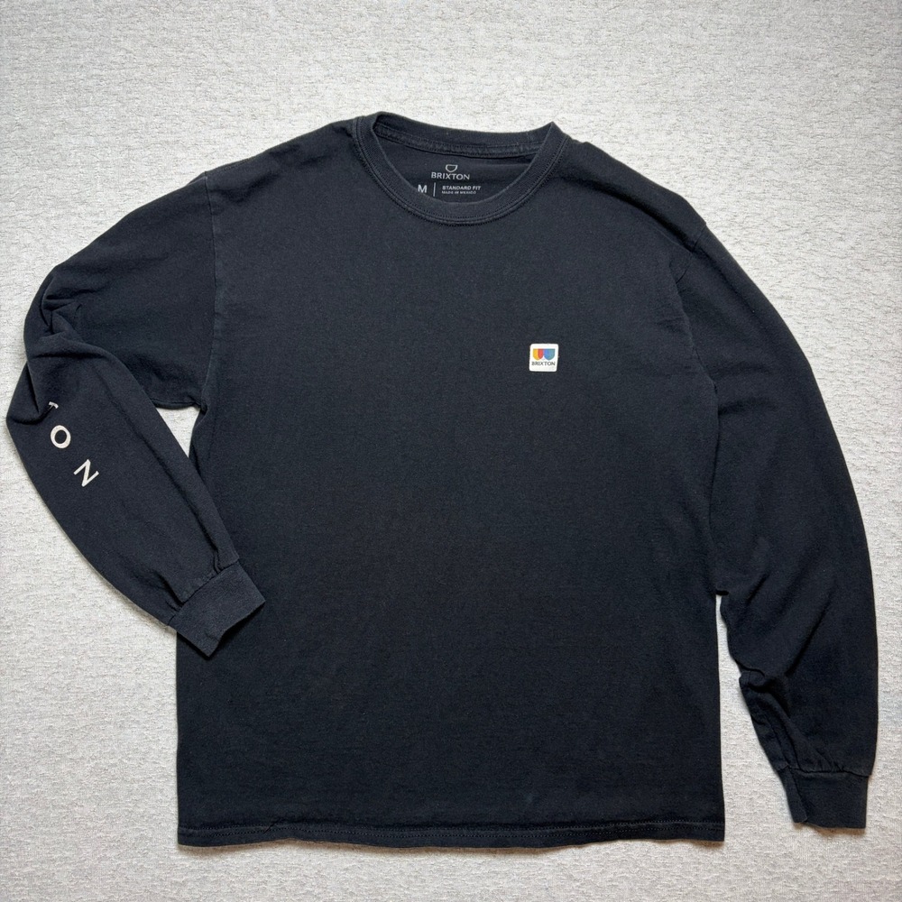 Brixton Mens Long Sleeve T-Shirt Medium Black Logo Sleeve Graphic Skate Tee